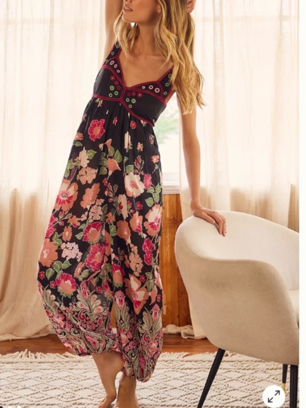 By Anthropologie Printed Floral Balloon Leg Jumpsuit Size Large